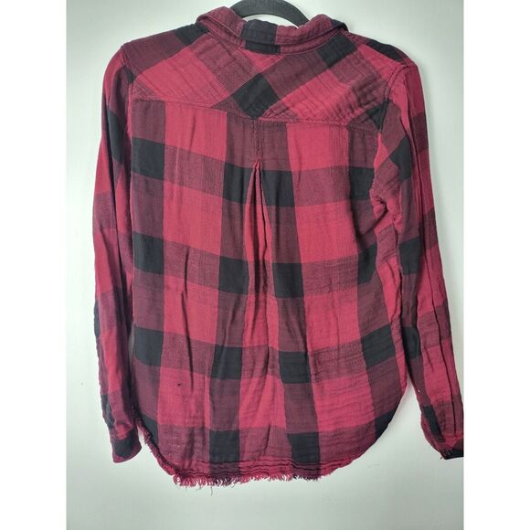 Cloth & Stone Button Front Top Sm Womens Long Sleeve Raw Hem Plaid Red Black - Picture 6 of 7